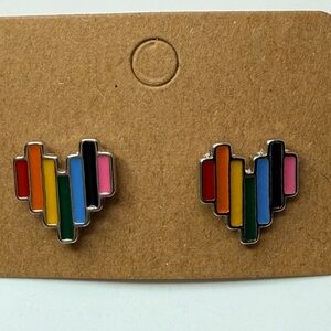Rainbow Heart Stud Earrings Colorful Pride Pixel Heart Enamel